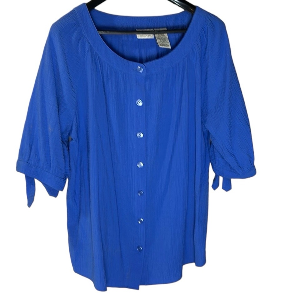 Vintage White Stag women’s top button front blue 2x tied‎ sleeve